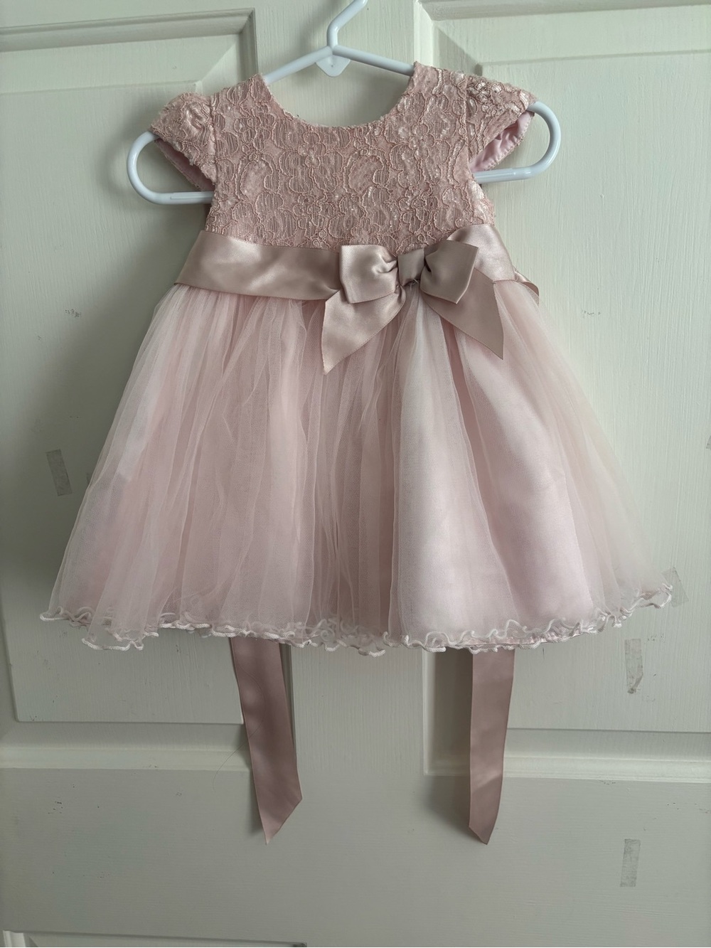 Bonnie Baby Pale Pink Lace & Tulle Party Dress with Bow Sash